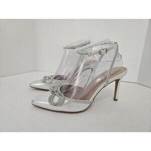 BCBGeneration Annese Silver And Rhinestone Heels Ankle Straps Size 8 Swiftie